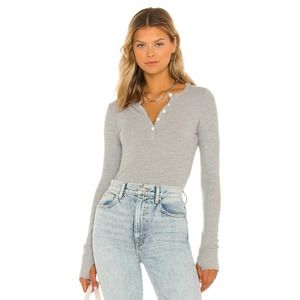 Michael Lauren Women's Long Sleeve Vance Henley Top Waffle Knit Gray Size XS